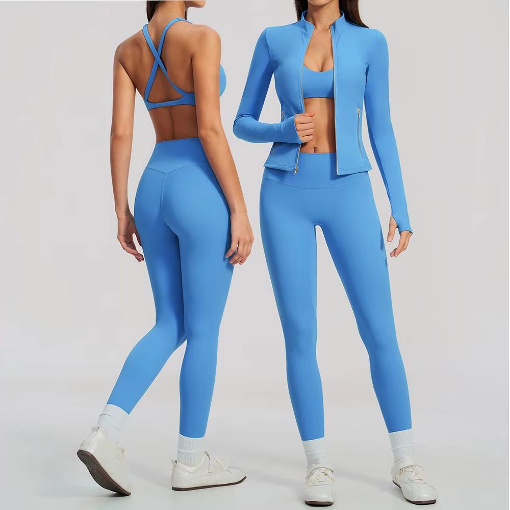 Women 2/3Pcs Yoga Set Zip Up T - Crossfit Equipment ulasan dan harga