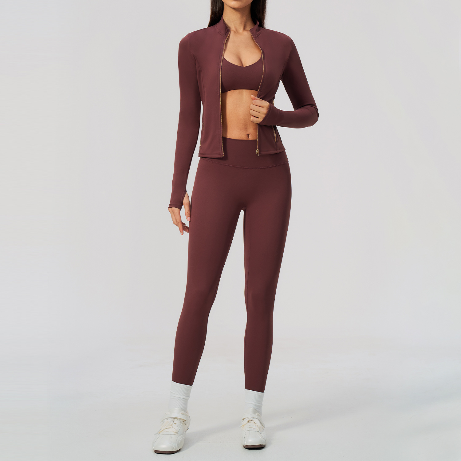 Women 2/3Pcs Yoga Set Zip Up T - Crossfit Equipment ulasan dan harga
