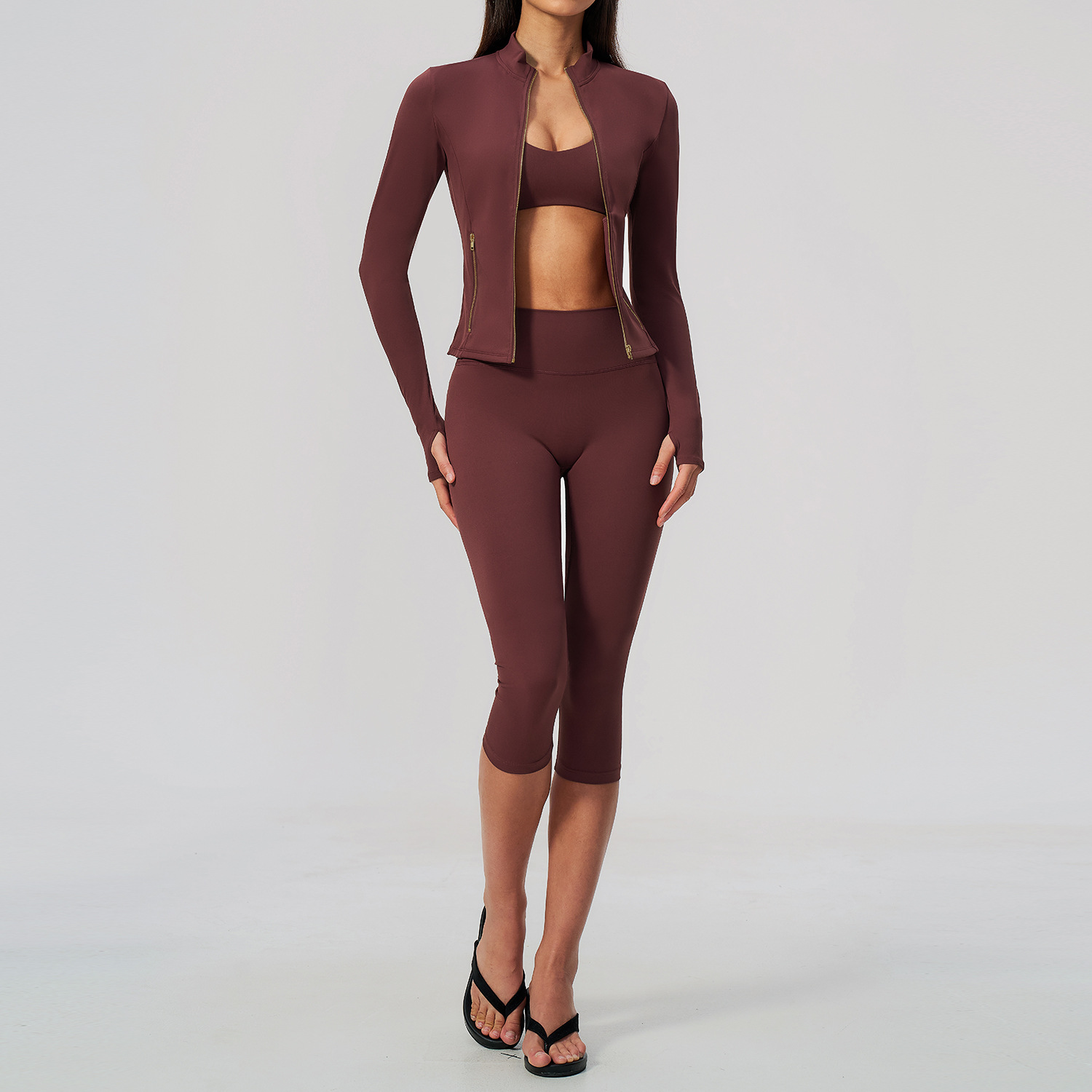 Women 2/3Pcs Yoga Set Zip Up T - Crossfit Equipment ulasan dan harga